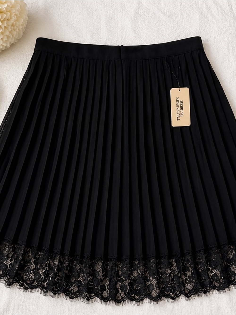 Forever 21 Black Pleated Skirt with Lace Trim